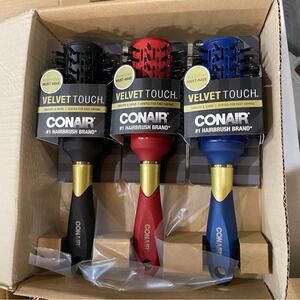 Conair Velvet Touch Large V Bristle Nylon Round Brush 3 Brushes bundle nwt